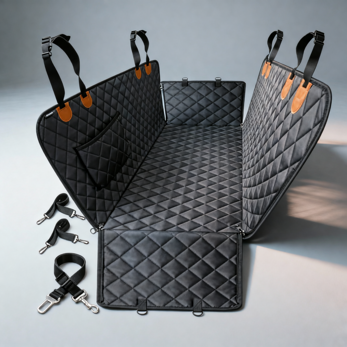 Waterproof dog car seat cover and hammock installed in the back seat